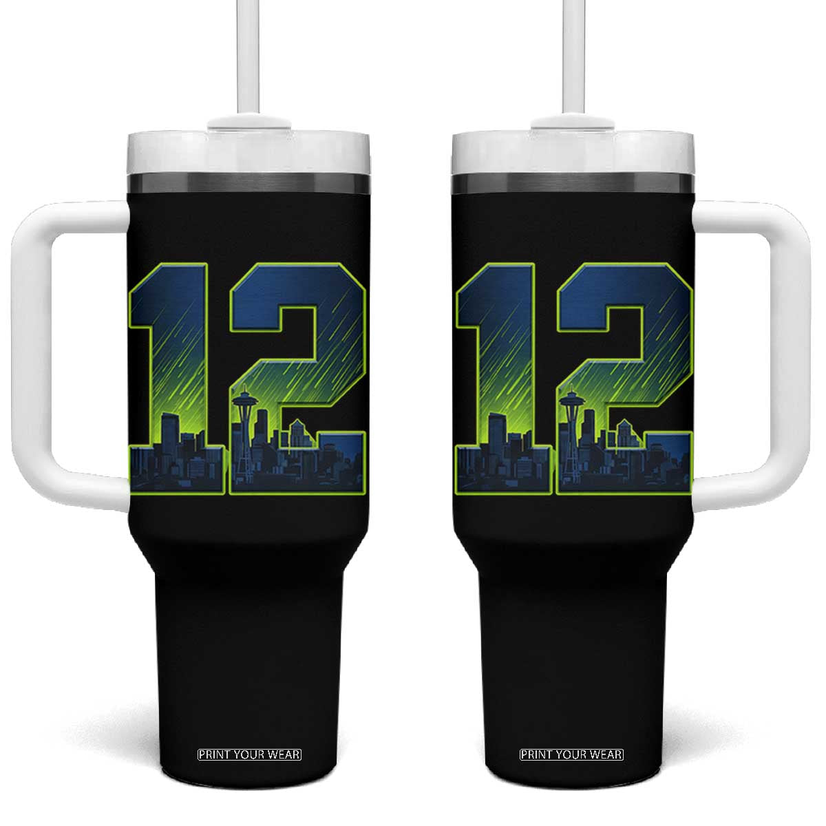 Seattle Skyline Number 12 Graphic Tumbler With Handle Pacific Northwest Emerald City Sports Fan Pride TS02 One Size: 40 oz Black Print Your Wear