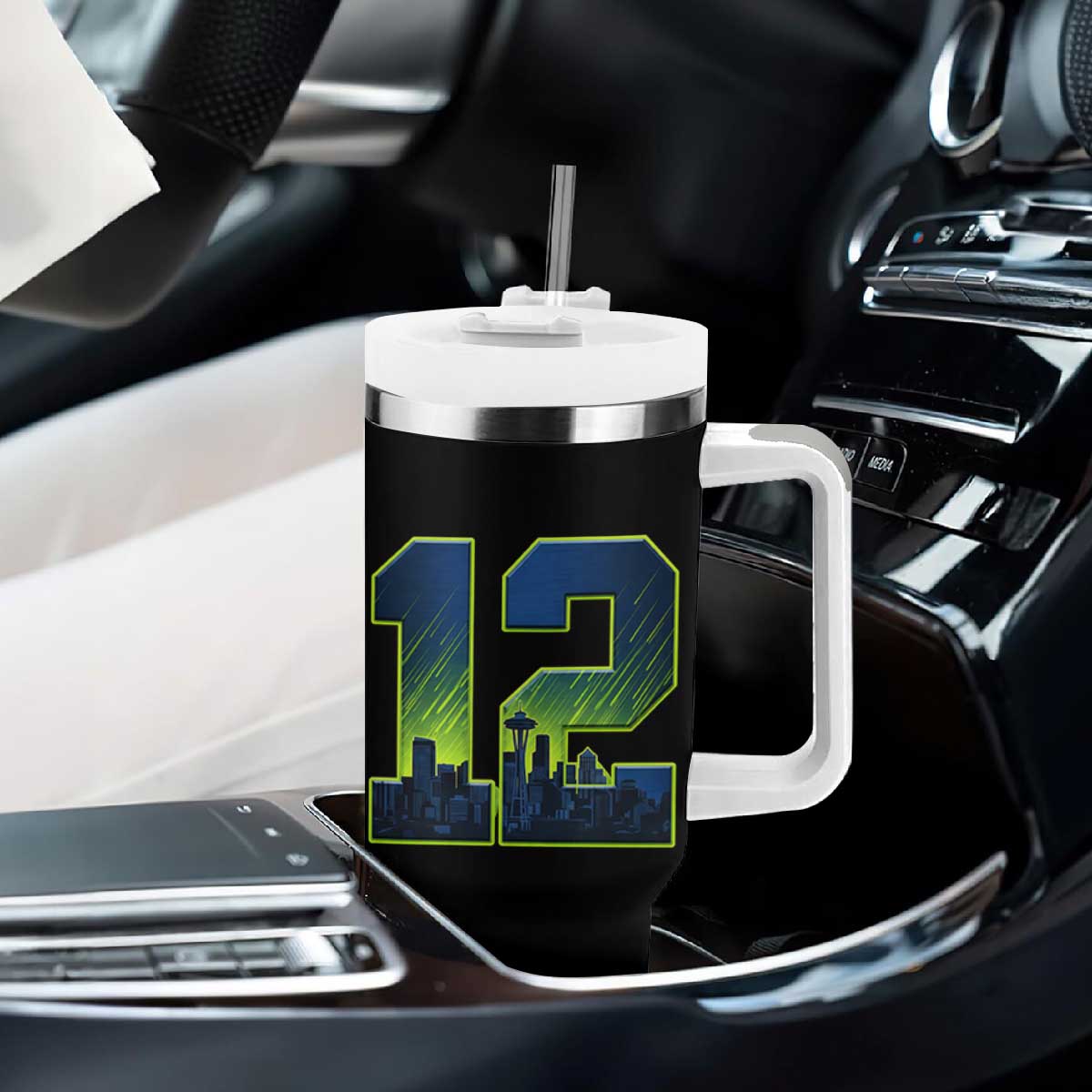 Seattle Skyline Number 12 Graphic Tumbler With Handle Pacific Northwest Emerald City Sports Fan Pride