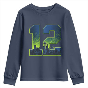 Seattle Skyline Number 12 Graphic Youth Sweatshirt Pacific Northwest Emerald City Sports Fan Pride