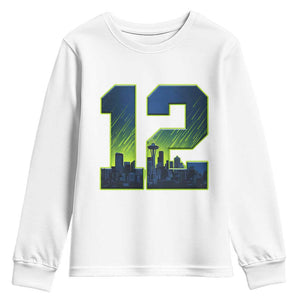 Seattle Skyline Number 12 Graphic Youth Sweatshirt Pacific Northwest Emerald City Sports Fan Pride
