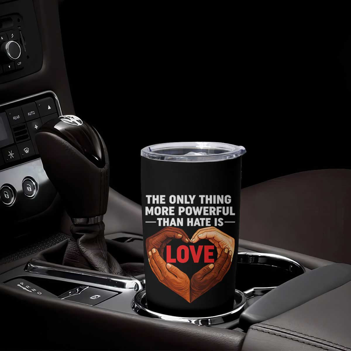 The Only Thing More Powerful Than Hate Is Love Tumbler Cup Heart in Hands Unity Bunny Inspirational Quote TS02 Print Your Wear