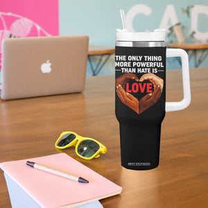 The Only Thing More Powerful Than Hate Is Love Tumbler With Handle Heart in Hands Unity Bunny Inspirational Quote TS02 Print Your Wear