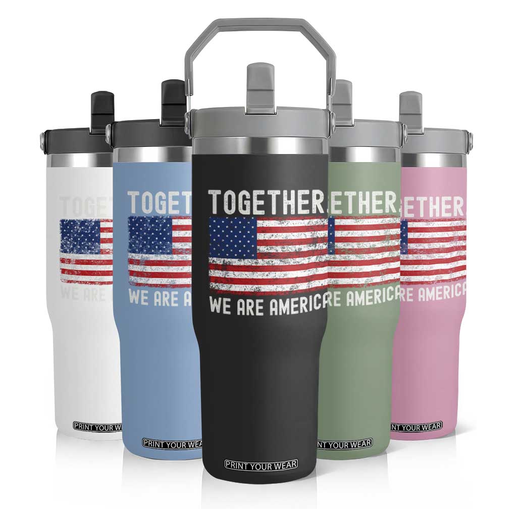 Together We Are America Vintage Football Flip Straw Tumbler Classic Patriotic Sports Bunny Inspirational Quote TS02 Print Your Wear