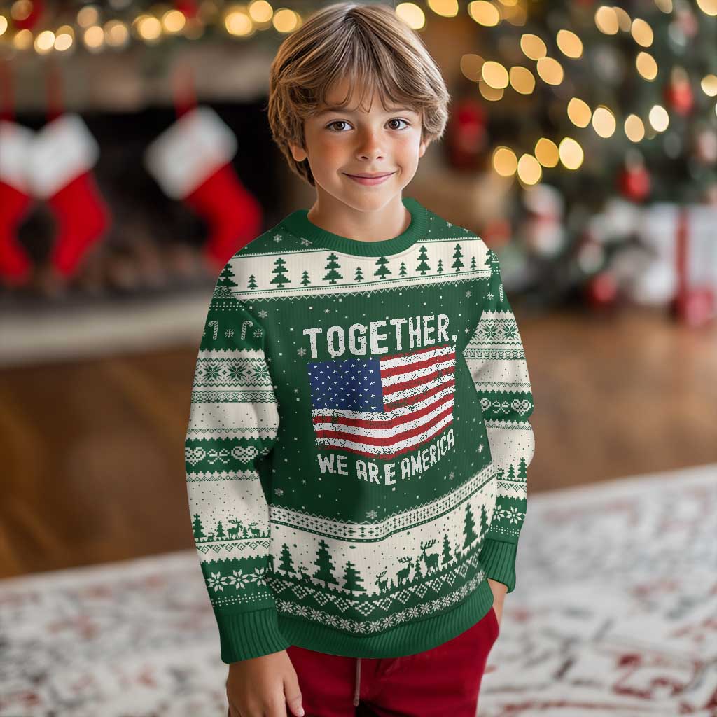 Together We Are America Vintage Football Ugly Christmas Sweater Classic Patriotic Sports Bunny Inspirational Quote TS02 Forest Green Beige Print Your Wear