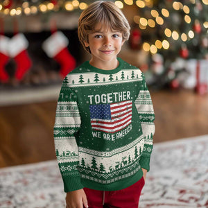 Together We Are America Vintage Football Ugly Christmas Sweater Classic Patriotic Sports Bunny Inspirational Quote TS02 Forest Green Beige Print Your Wear