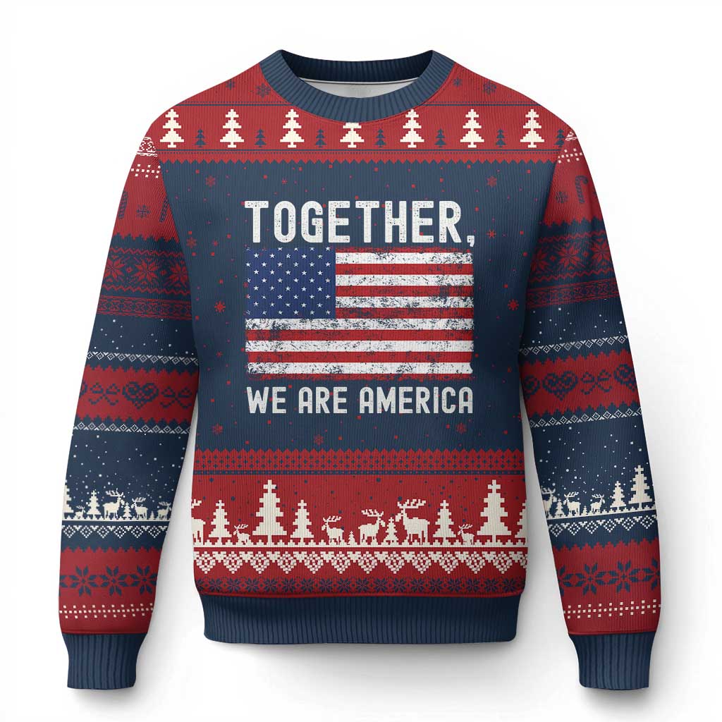 Together We Are America Vintage Football Ugly Christmas Sweater Classic Patriotic Sports Bunny Inspirational Quote TS02 Navy Red Print Your Wear