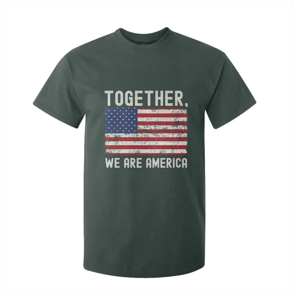 Together We Are America Vintage Football T Shirt For Kid Classic Patriotic Sports Bunny Inspirational Quote TS02 Dark Forest Green Print Your Wear