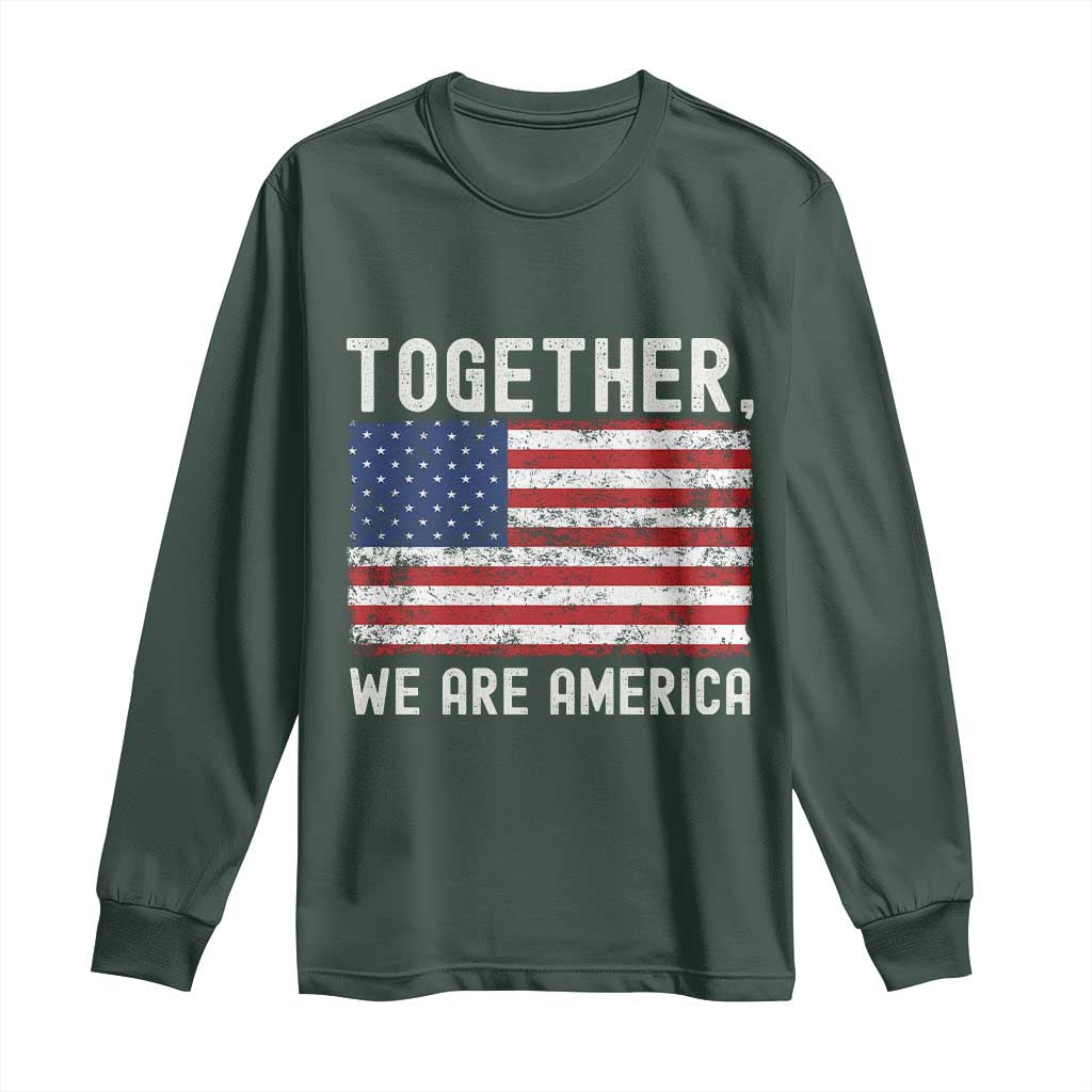 Together We Are America Vintage Football Long Sleeve Shirt Classic Patriotic Sports Bunny Inspirational Quote TS02 Dark Forest Green Print Your Wear