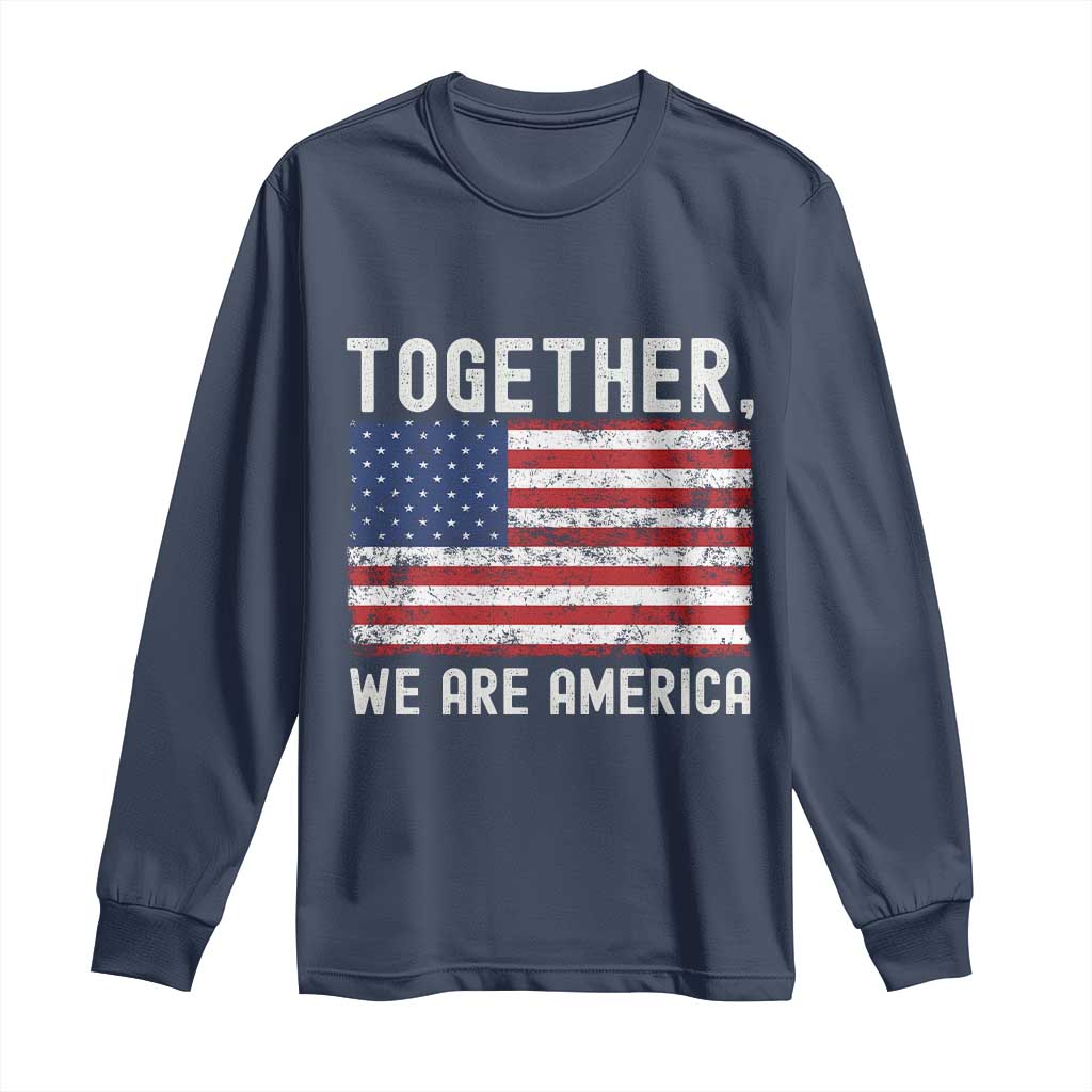 Together We Are America Vintage Football Long Sleeve Shirt Classic Patriotic Sports Bunny Inspirational Quote TS02 Navy Print Your Wear