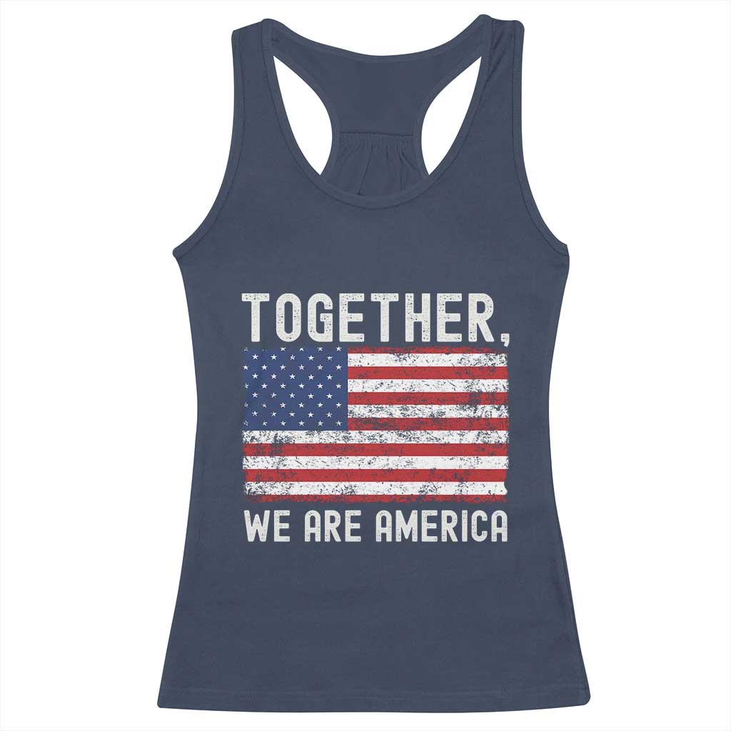 Together We Are America Vintage Football Racerback Tank Top Classic Patriotic Sports Bunny Inspirational Quote TS02 Navy Print Your Wear