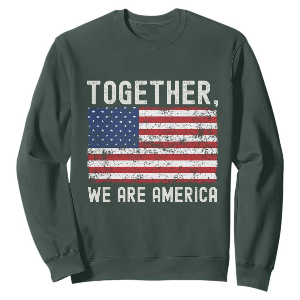 Together We Are America Vintage Football Sweatshirt Classic Patriotic Sports Bunny Inspirational Quote TS02 Dark Forest Green Print Your Wear
