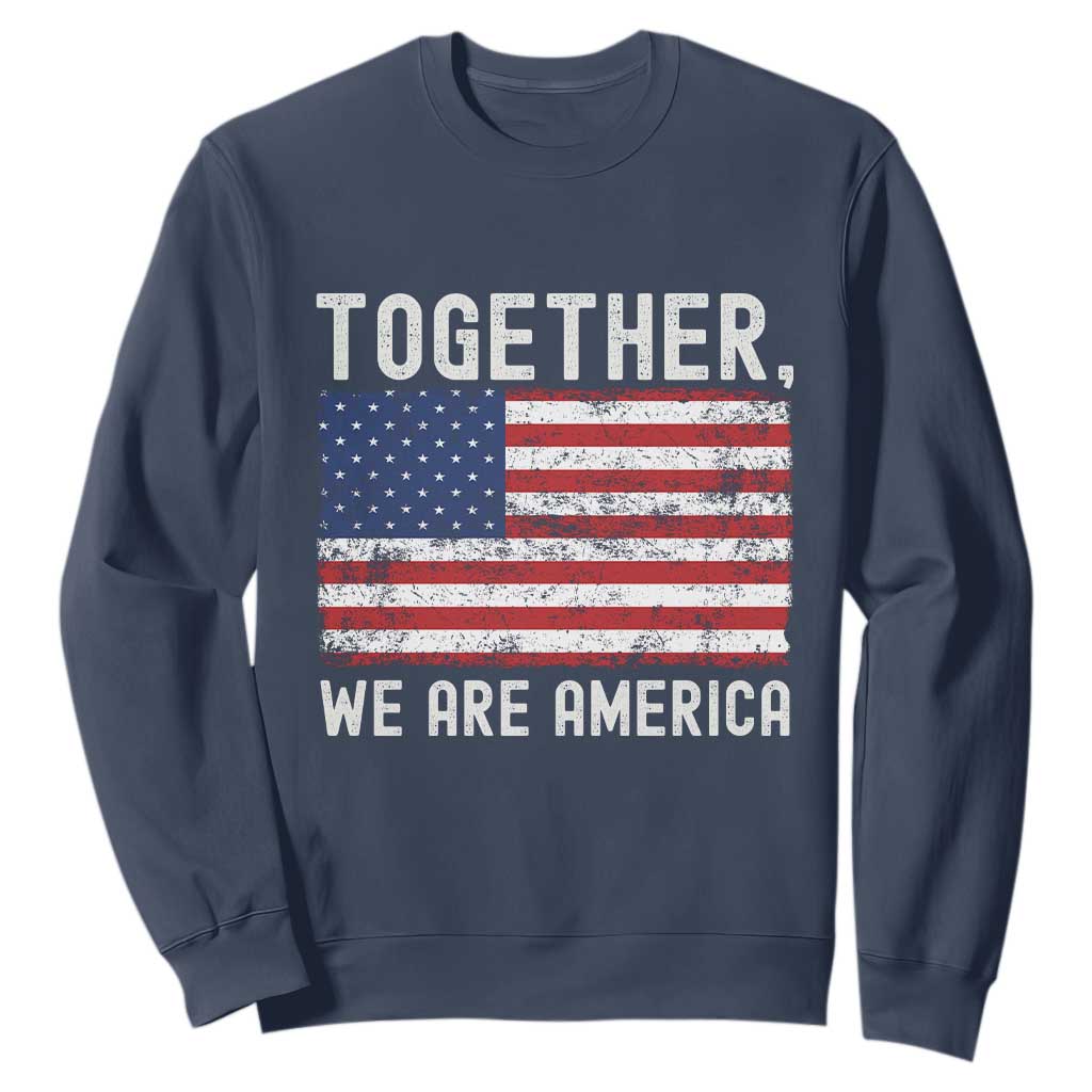 Together We Are America Vintage Football Sweatshirt Classic Patriotic Sports Bunny Inspirational Quote TS02 Navy Print Your Wear