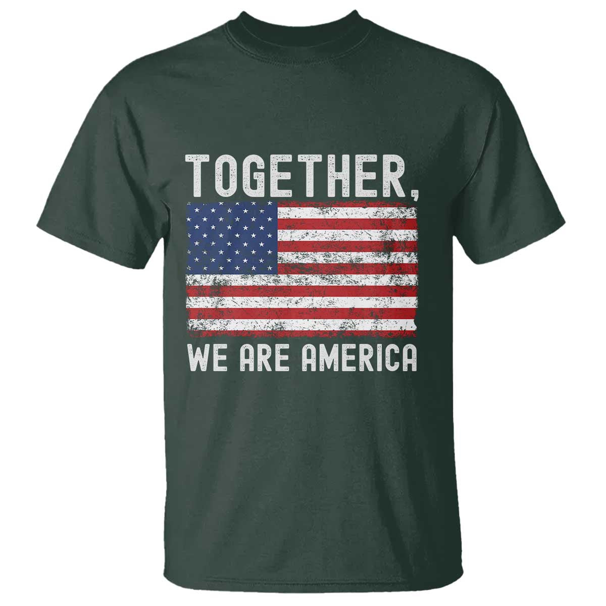 Together We Are America Vintage Football T Shirt Classic Patriotic Sports Bunny Inspirational Quote TS02 Dark Forest Green Print Your Wear