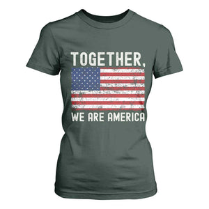 Together We Are America Vintage Football T Shirt For Women Classic Patriotic Sports Bunny Inspirational Quote TS02 Dark Forest Green Print Your Wear