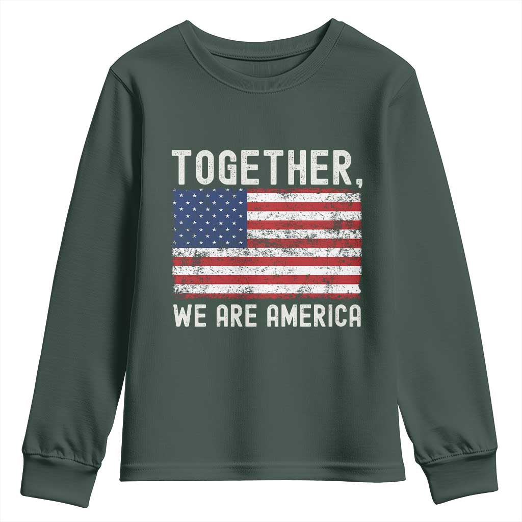 Together We Are America Vintage Football Youth Sweatshirt Classic Patriotic Sports Bunny Inspirational Quote TS02 Dark Forest Green Print Your Wear