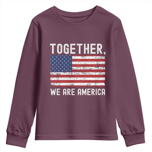 Together We Are America Vintage Football Youth Sweatshirt Classic Patriotic Sports Bunny Inspirational Quote TS02 Maroon Print Your Wear