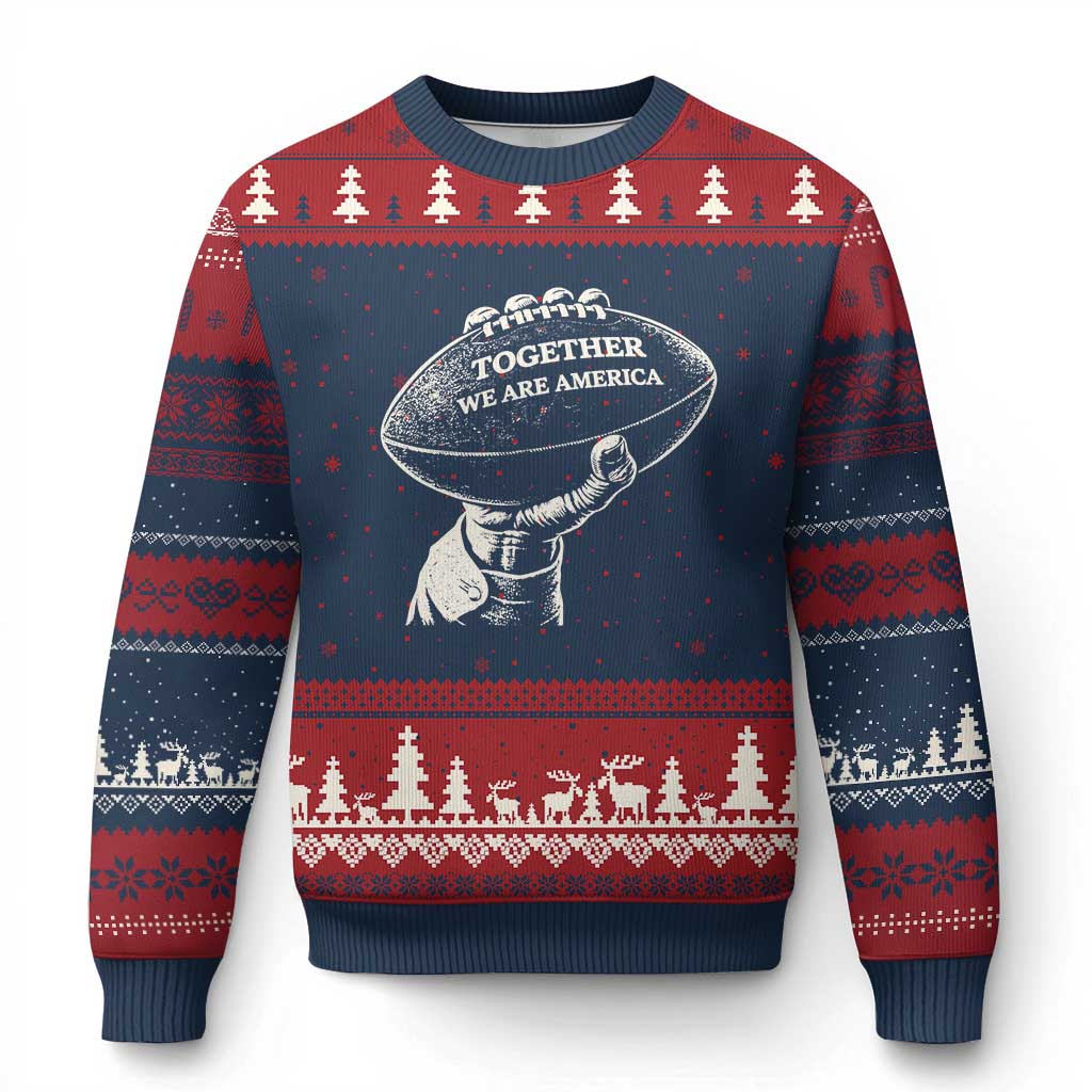 Together We Are America Vintage Football Ugly Christmas Sweater Patriotic Sports Pride Bunny Inspirational Quote TS02 Navy Red Print Your Wear