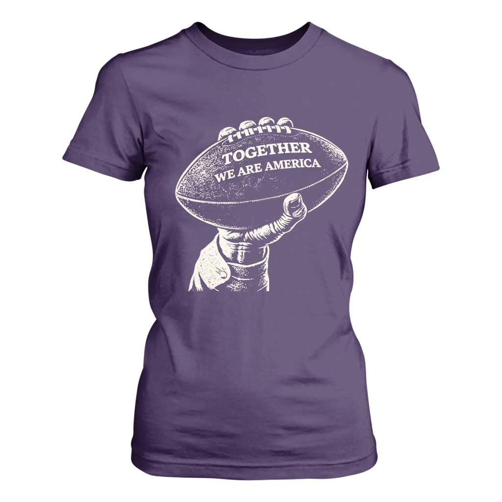 Together We Are America Vintage Football T Shirt For Women Patriotic Sports Pride Bunny Inspirational Quote TS02 Purple Print Your Wear