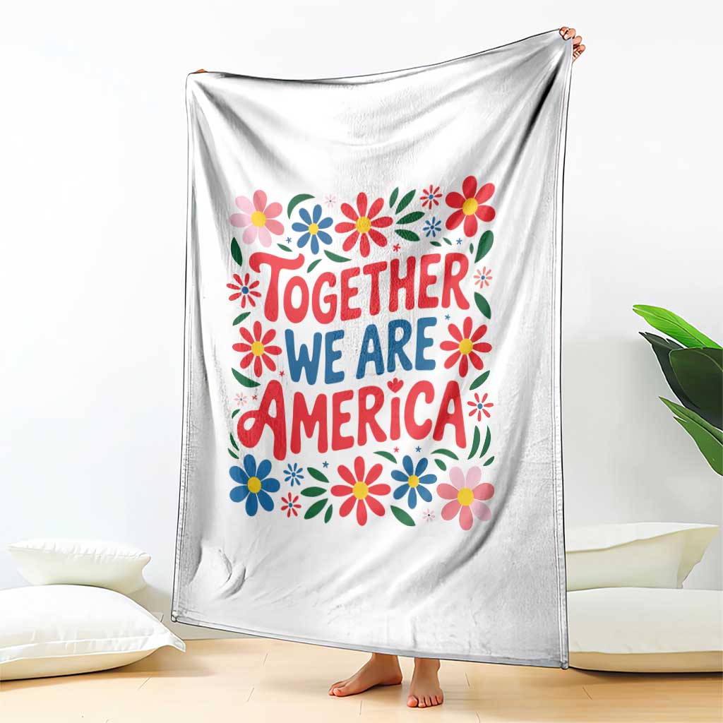 Together We Are America Floral Patriotic Throw Blanket Retro Red White and Blue Bunny Inspirational Quote TS02 Print Your Wear