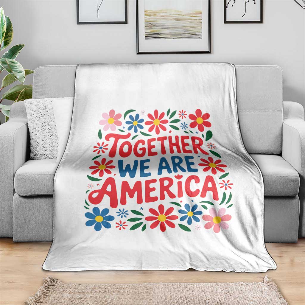 Together We Are America Floral Patriotic Throw Blanket Retro Red White and Blue Bunny Inspirational Quote TS02 Print Your Wear