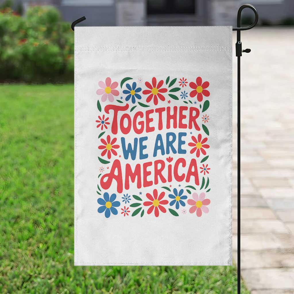 Together We Are America Floral Patriotic Garden Flag Retro Red White and Blue Bunny Inspirational Quote TS02 Print Your Wear