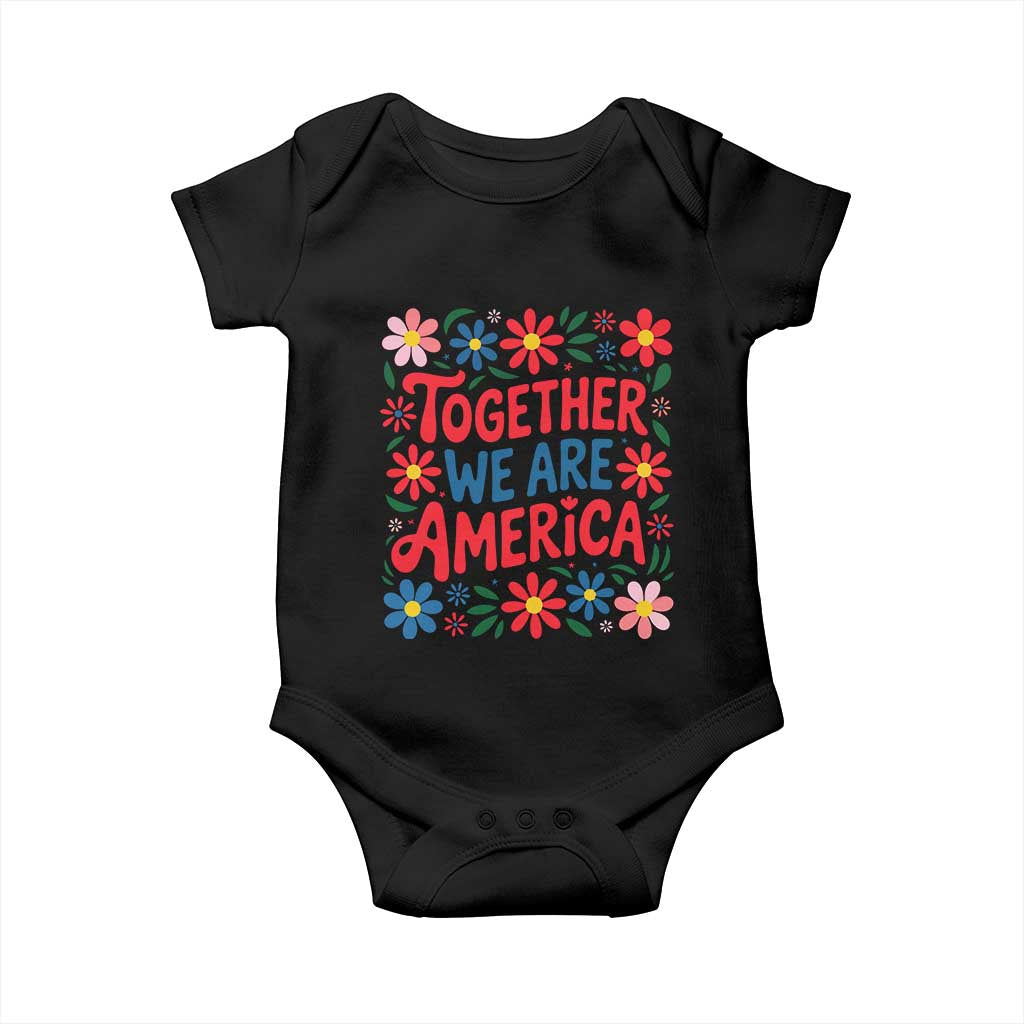 Together We Are America Floral Patriotic Baby Onesie Retro Red White and Blue Bunny Inspirational Quote TS02 Black Print Your Wear