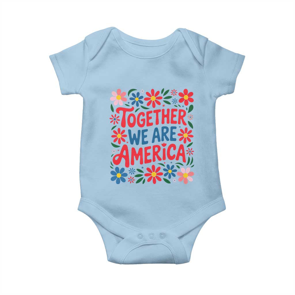 Together We Are America Floral Patriotic Baby Onesie Retro Red White and Blue Bunny Inspirational Quote TS02 Light Blue Print Your Wear