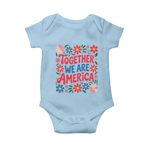 Together We Are America Floral Patriotic Baby Onesie Retro Red White and Blue Bunny Inspirational Quote TS02 Light Blue Print Your Wear