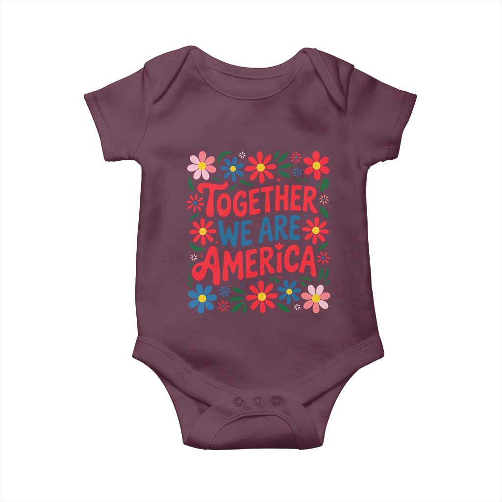 Together We Are America Floral Patriotic Baby Onesie Retro Red White and Blue Bunny Inspirational Quote TS02 Maroon Print Your Wear