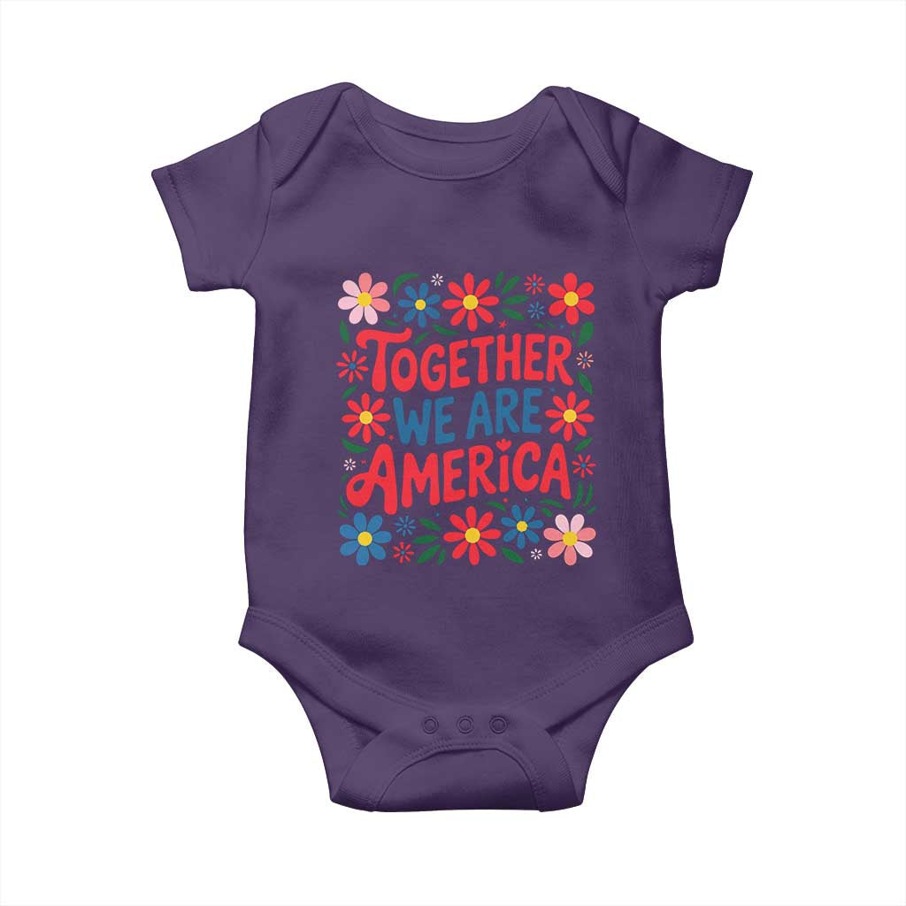 Together We Are America Floral Patriotic Baby Onesie Retro Red White and Blue Bunny Inspirational Quote TS02 Purple Print Your Wear
