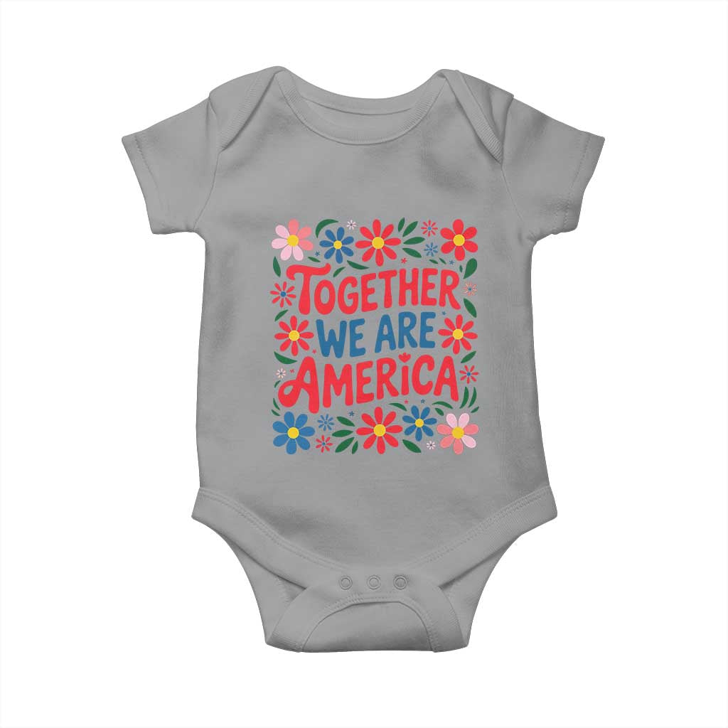Together We Are America Floral Patriotic Baby Onesie Retro Red White and Blue Bunny Inspirational Quote TS02 Sport Gray Print Your Wear