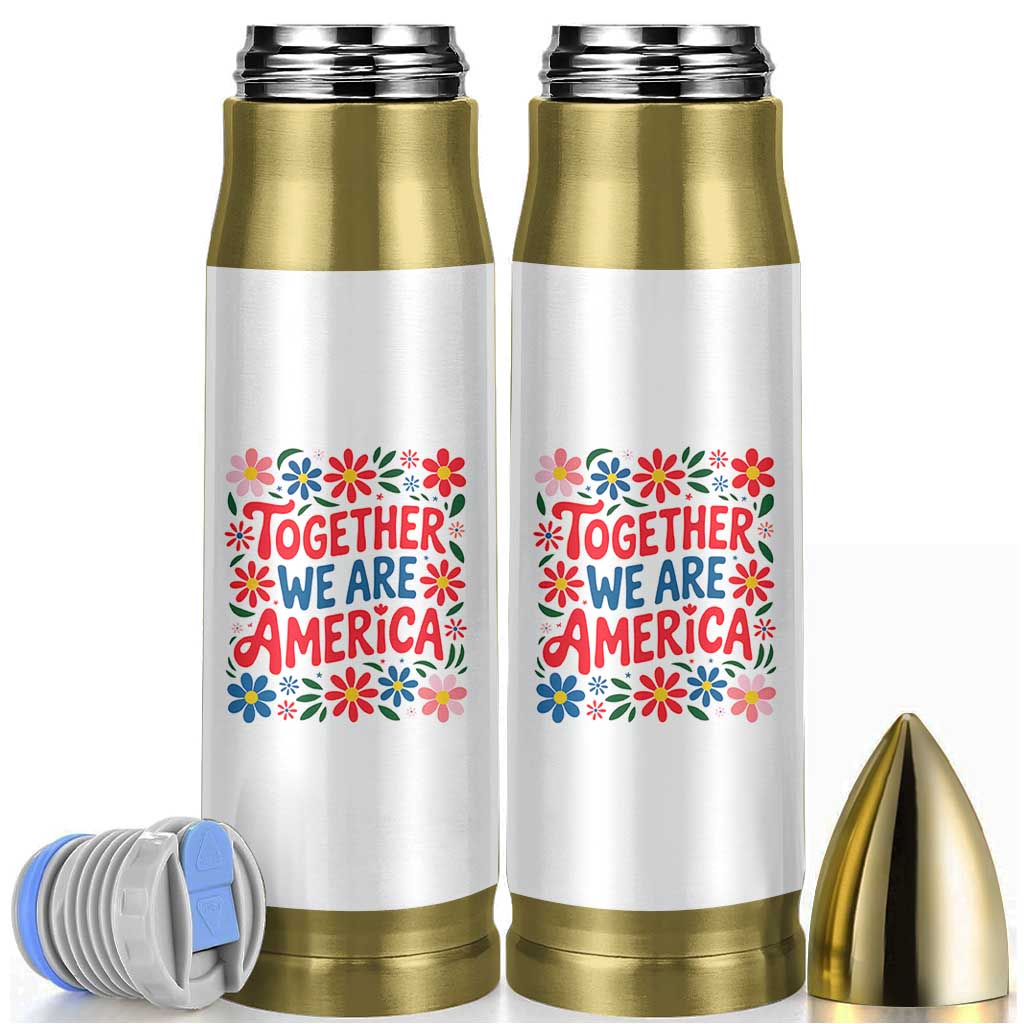 Together We Are America Floral Patriotic Bullet Tumbler Retro Red White and Blue Bunny Inspirational Quote TS02 White Print Your Wear
