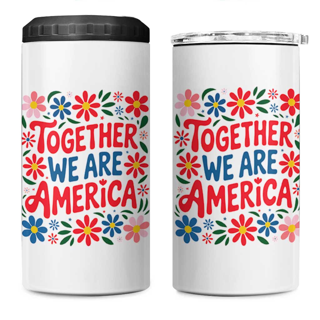 Together We Are America Floral Patriotic 4 in 1 Can Cooler Tumbler Retro Red White and Blue Bunny Inspirational Quote TS02 One Size: 16 oz White Print Your Wear