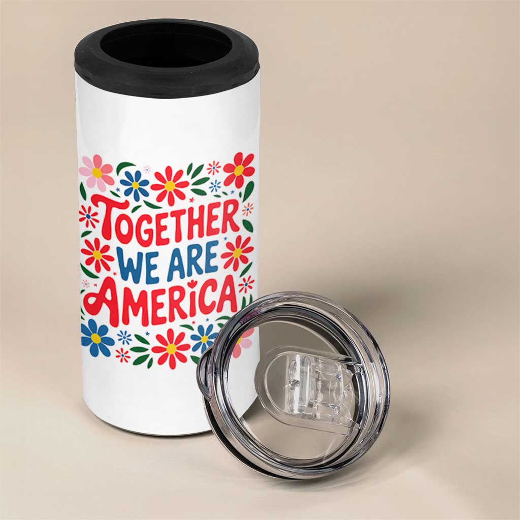 Together We Are America Floral Patriotic 4 in 1 Can Cooler Tumbler Retro Red White and Blue Bunny Inspirational Quote TS02 Print Your Wear