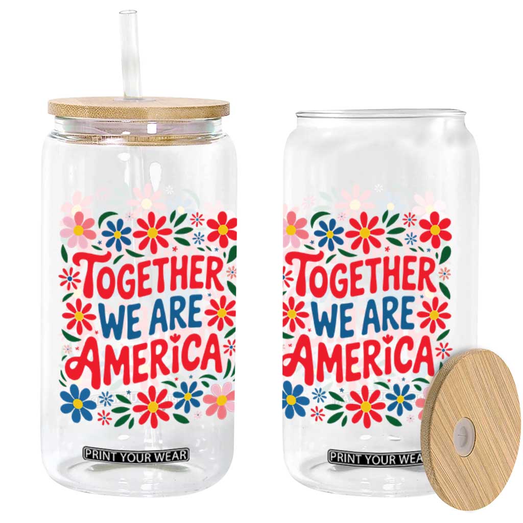 Together We Are America Floral Patriotic Glass Can Retro Red White and Blue Bunny Inspirational Quote TS02 Print Your Wear