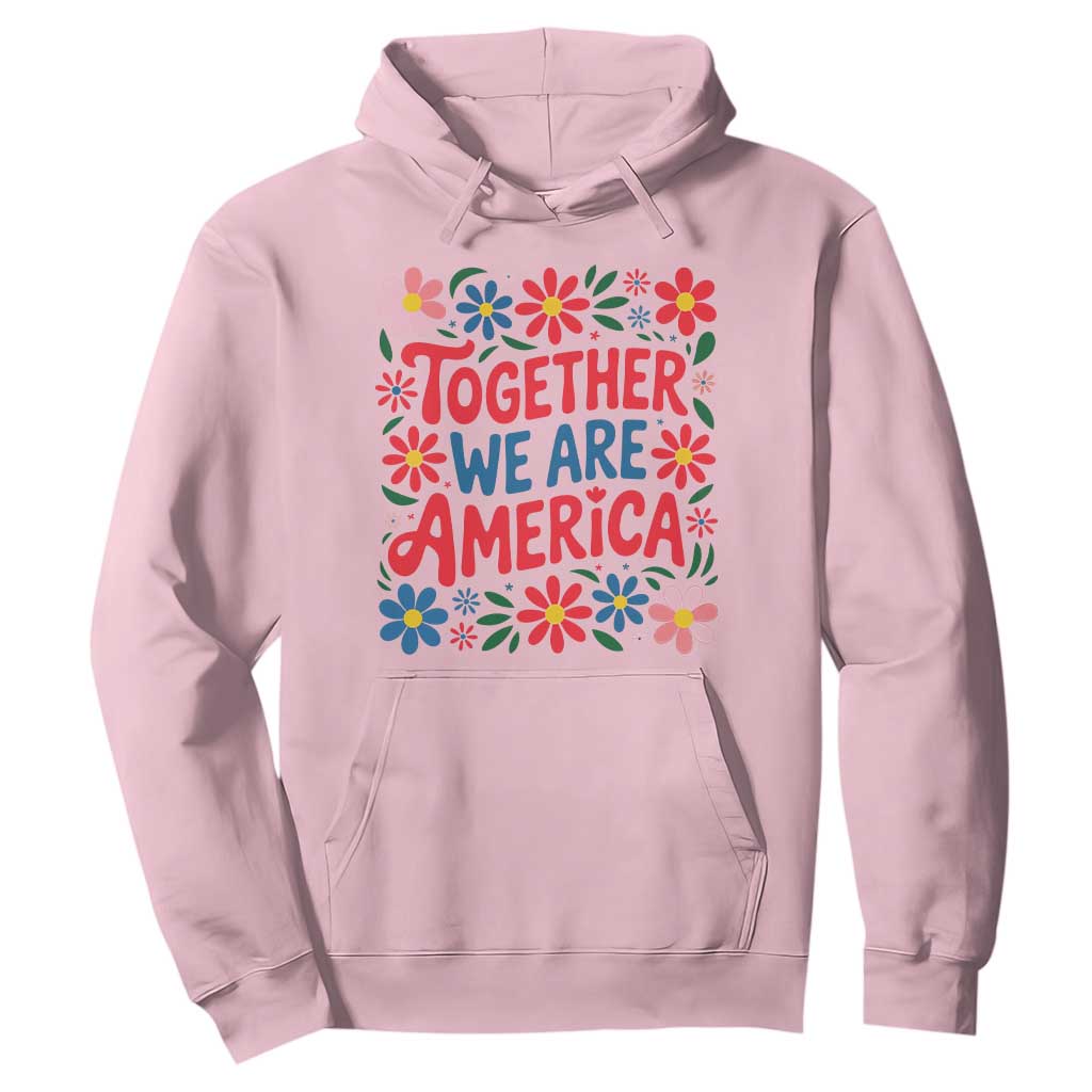 Together We Are America Floral Patriotic Hoodie Retro Red White and Blue Bunny Inspirational Quote TS02 Light Pink Print Your Wear