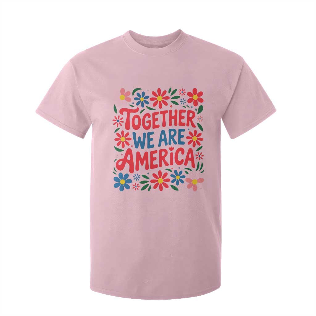 Together We Are America Floral Patriotic T Shirt For Kid Retro Red White and Blue Bunny Inspirational Quote TS02 Light Pink Print Your Wear