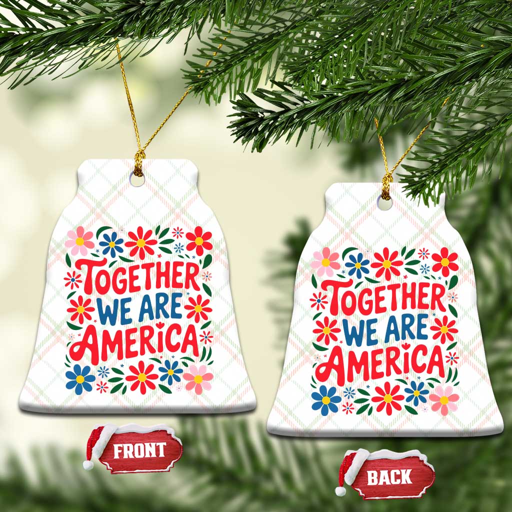 Together We Are America Floral Patriotic Ceramic Ornament Retro Red White and Blue Bunny Inspirational Quote TS02 Print Your Wear