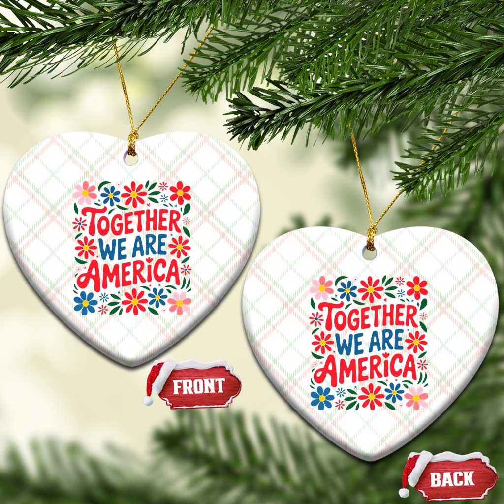 Together We Are America Floral Patriotic Ceramic Ornament Retro Red White and Blue Bunny Inspirational Quote TS02 Print Your Wear
