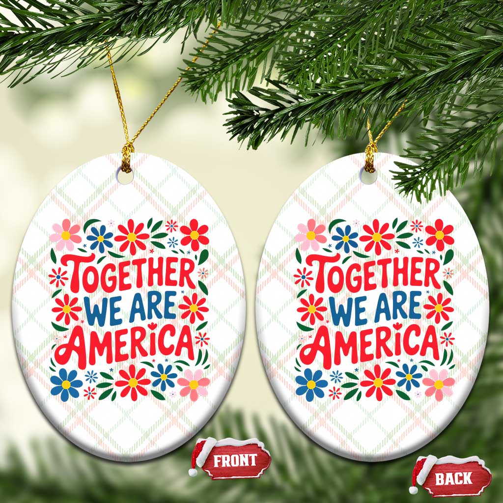 Together We Are America Floral Patriotic Ceramic Ornament Retro Red White and Blue Bunny Inspirational Quote TS02 Print Your Wear