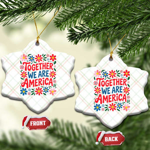 Together We Are America Floral Patriotic Ceramic Ornament Retro Red White and Blue Bunny Inspirational Quote TS02 Print Your Wear