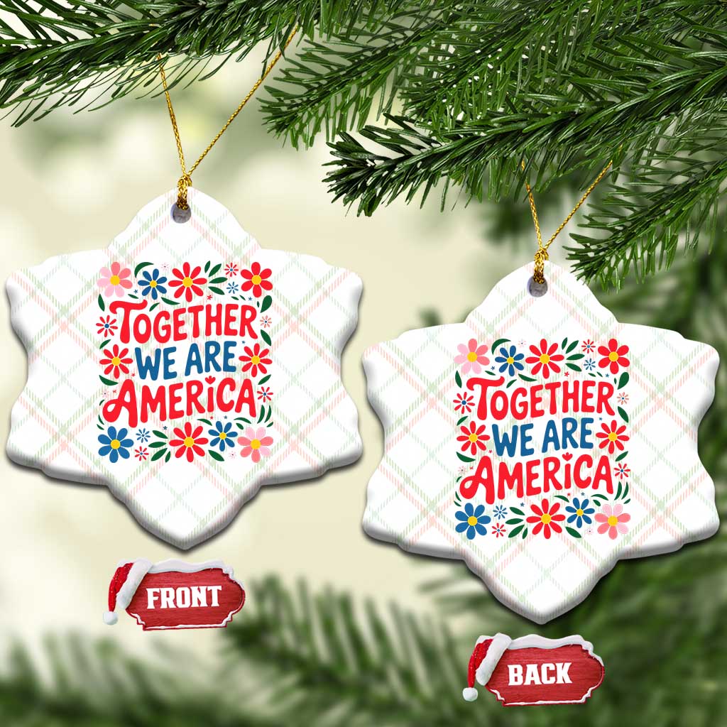 Together We Are America Floral Patriotic Ceramic Ornament Retro Red White and Blue Bunny Inspirational Quote TS02 Print Your Wear