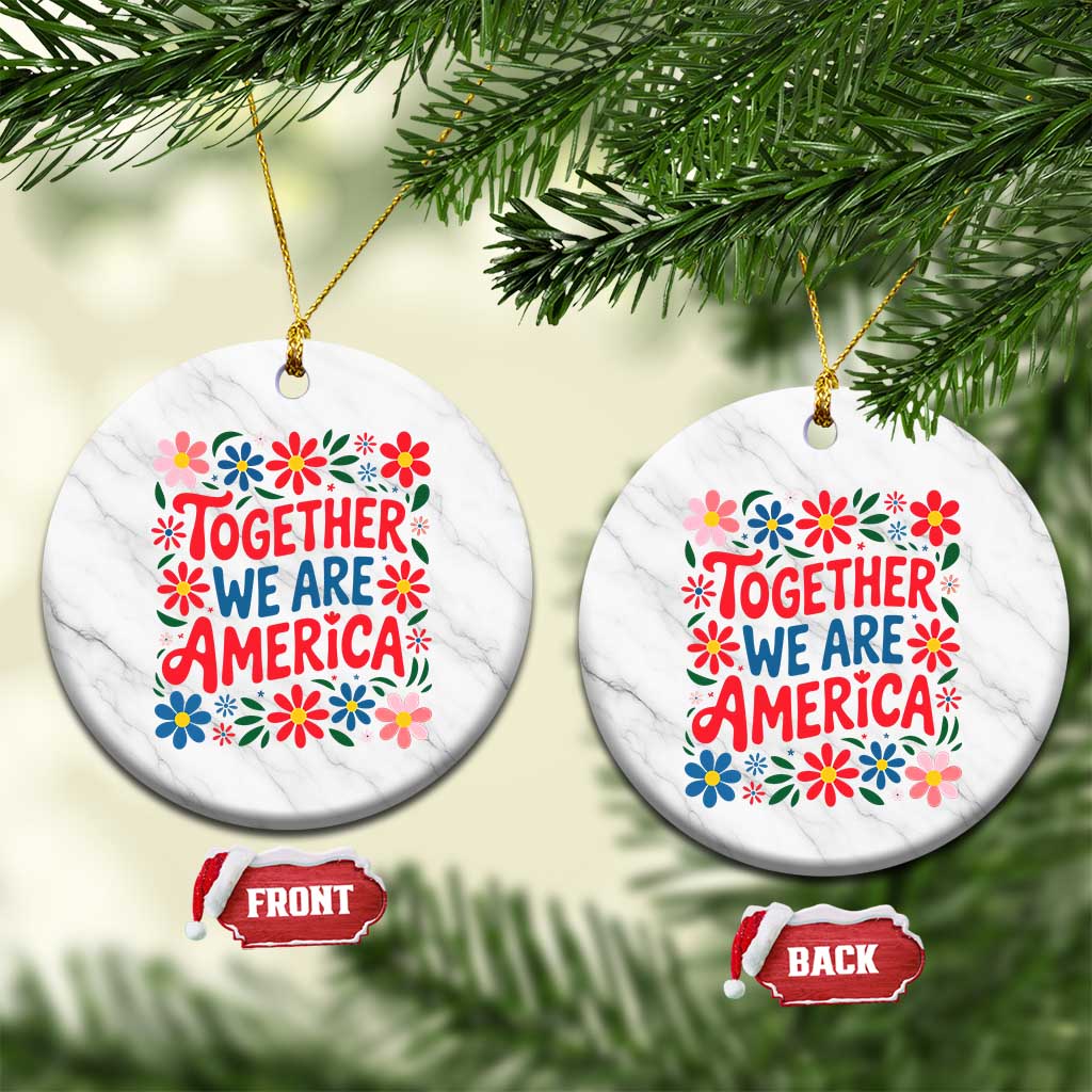 Together We Are America Floral Patriotic Ceramic Ornament Retro Red White and Blue Bunny Inspirational Quote TS02 1pc White Marble Print Your Wear