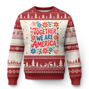 Together We Are America Floral Patriotic Ugly Christmas Sweater Retro Red White and Blue Bunny Inspirational Quote TS02 Beige Red Print Your Wear