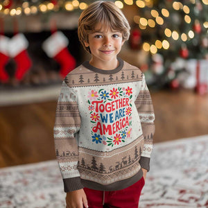 Together We Are America Floral Patriotic Ugly Christmas Sweater Retro Red White and Blue Bunny Inspirational Quote TS02 Mocha Mousse Print Your Wear