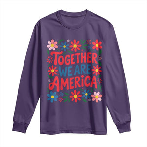 Together We Are America Floral Patriotic Long Sleeve Shirt Retro Red White and Blue Bunny Inspirational Quote TS02 Purple Print Your Wear