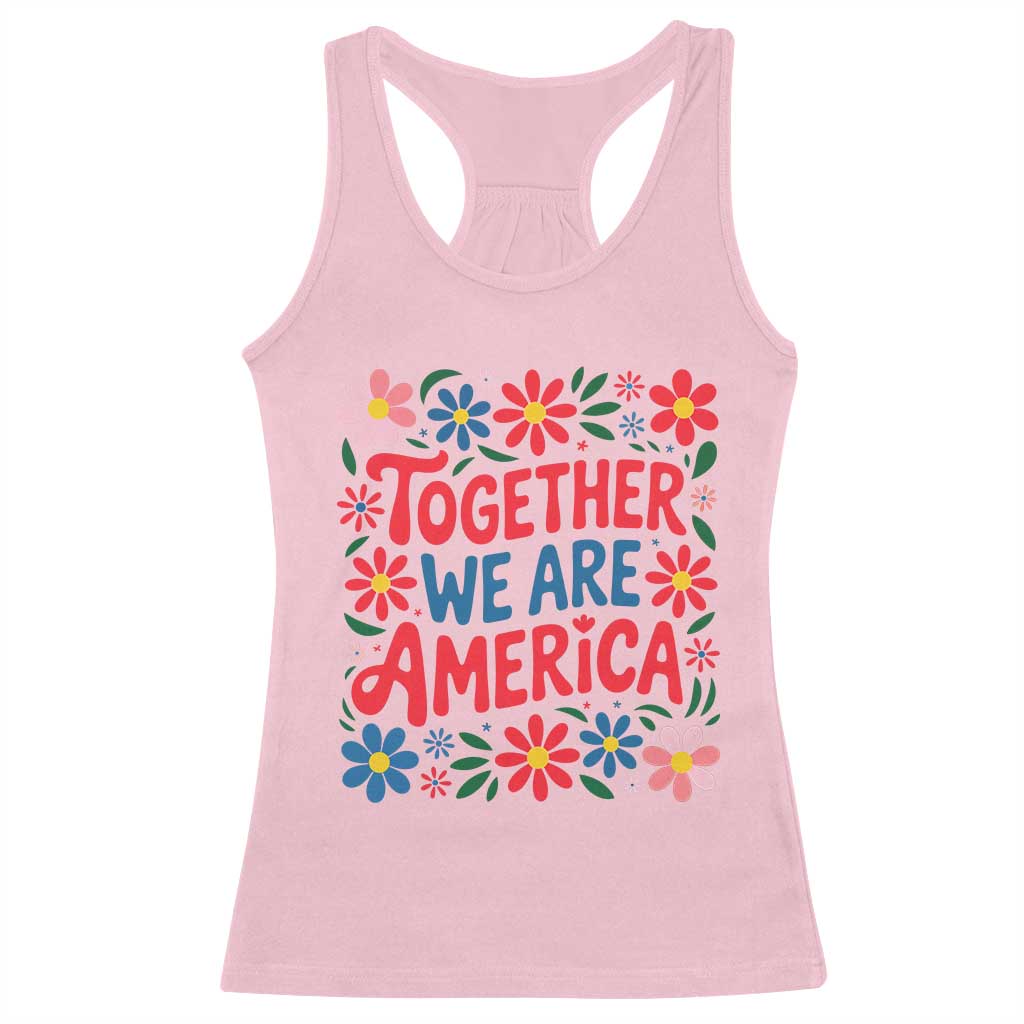 Together We Are America Floral Patriotic Racerback Tank Top Retro Red White and Blue Bunny Inspirational Quote TS02 Light Pink Print Your Wear