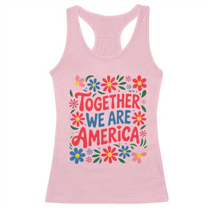 Together We Are America Floral Patriotic Racerback Tank Top Retro Red White and Blue Bunny Inspirational Quote TS02 Light Pink Print Your Wear