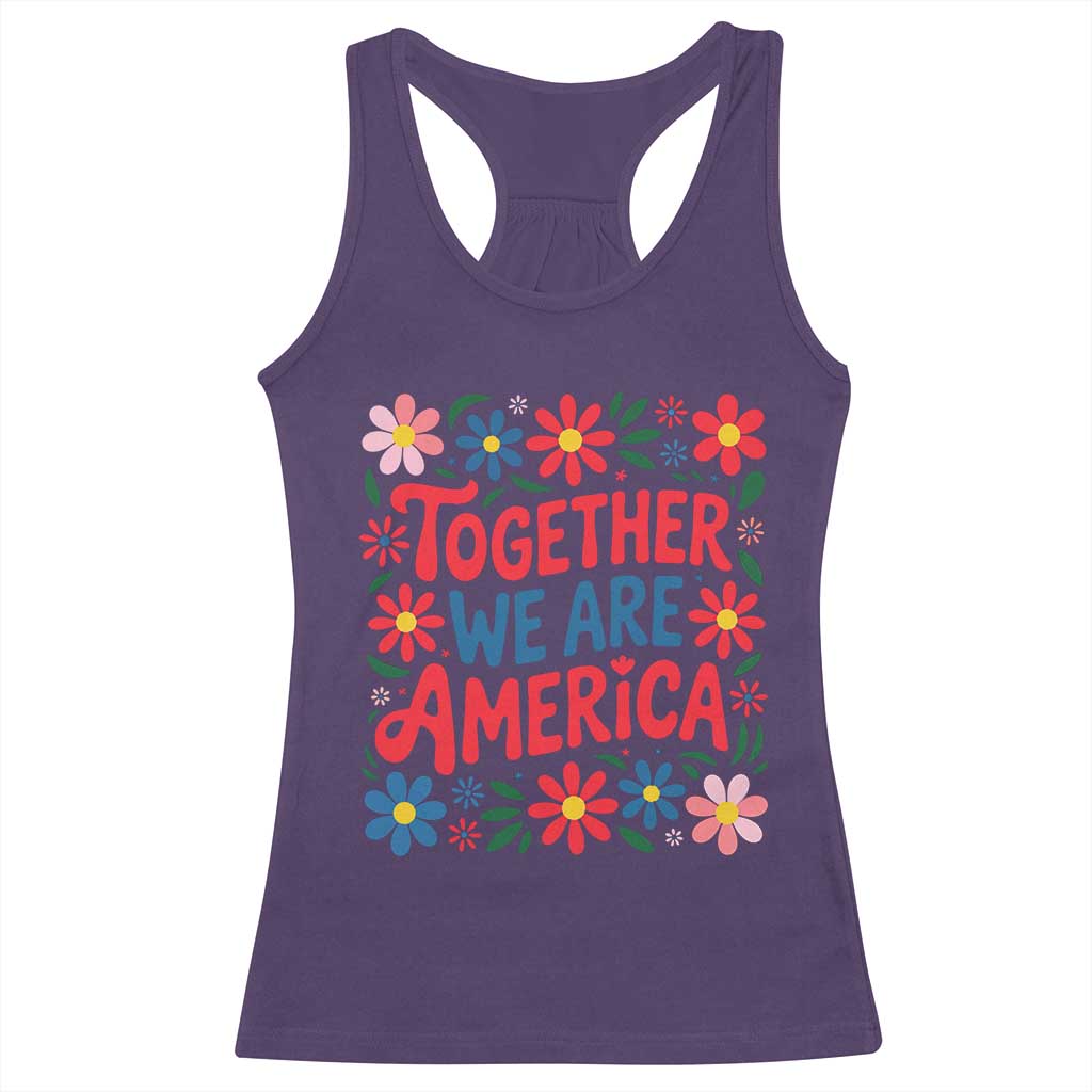 Together We Are America Floral Patriotic Racerback Tank Top Retro Red White and Blue Bunny Inspirational Quote TS02 Purple Print Your Wear