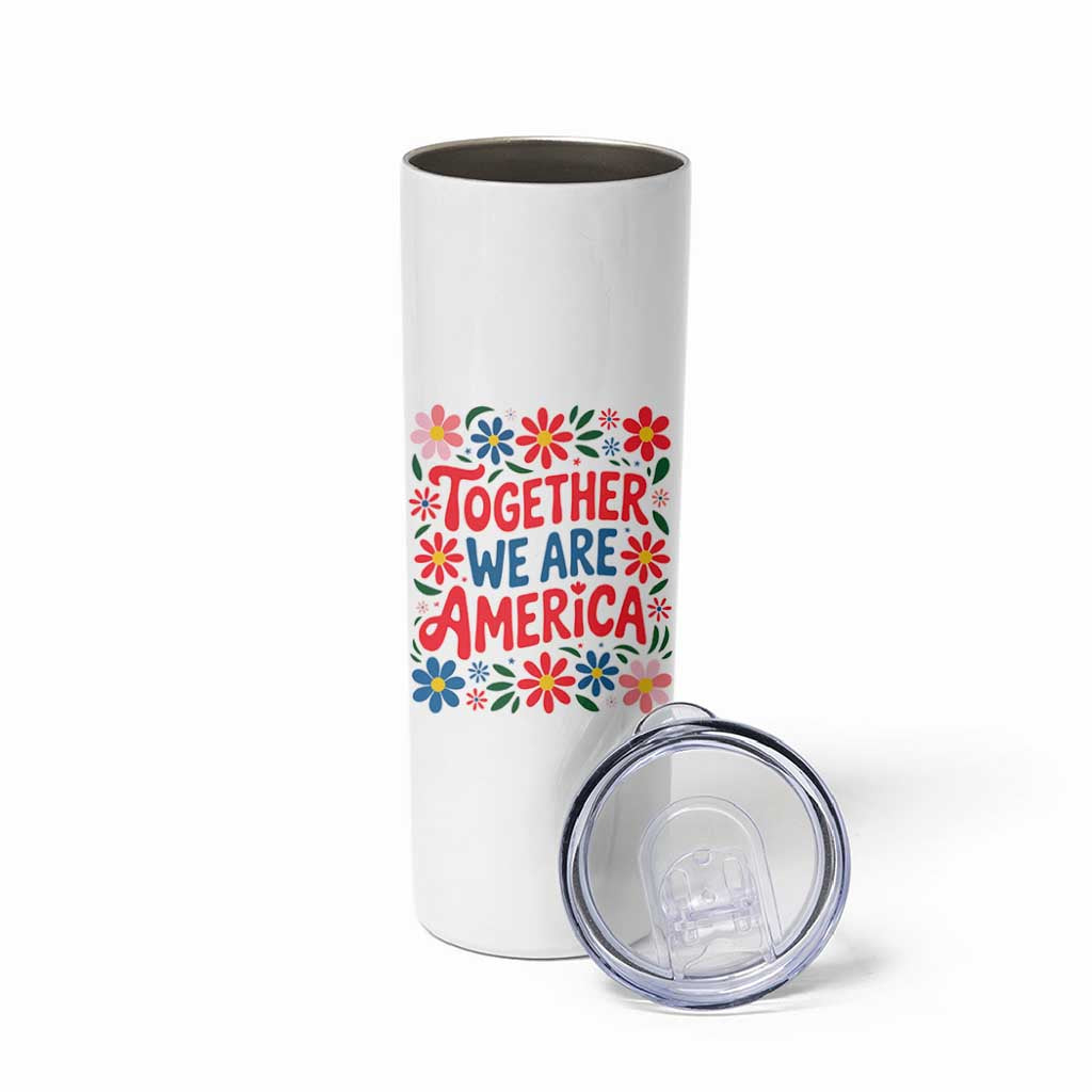 Together We Are America Floral Patriotic Skinny Tumbler Retro Red White and Blue Bunny Inspirational Quote TS02 Print Your Wear